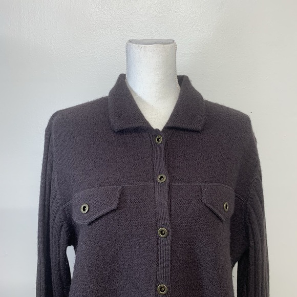 IE Relaxed Wool Button Up‎ Cardigan Chocolate Brown Woman Large Made Australia - Picture 2 of 9